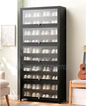 Black Shoe Cabinet Compact Portable Storage Stand Organizer