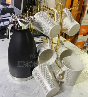 6 Mugs Ceramic With 2 LTR Flask