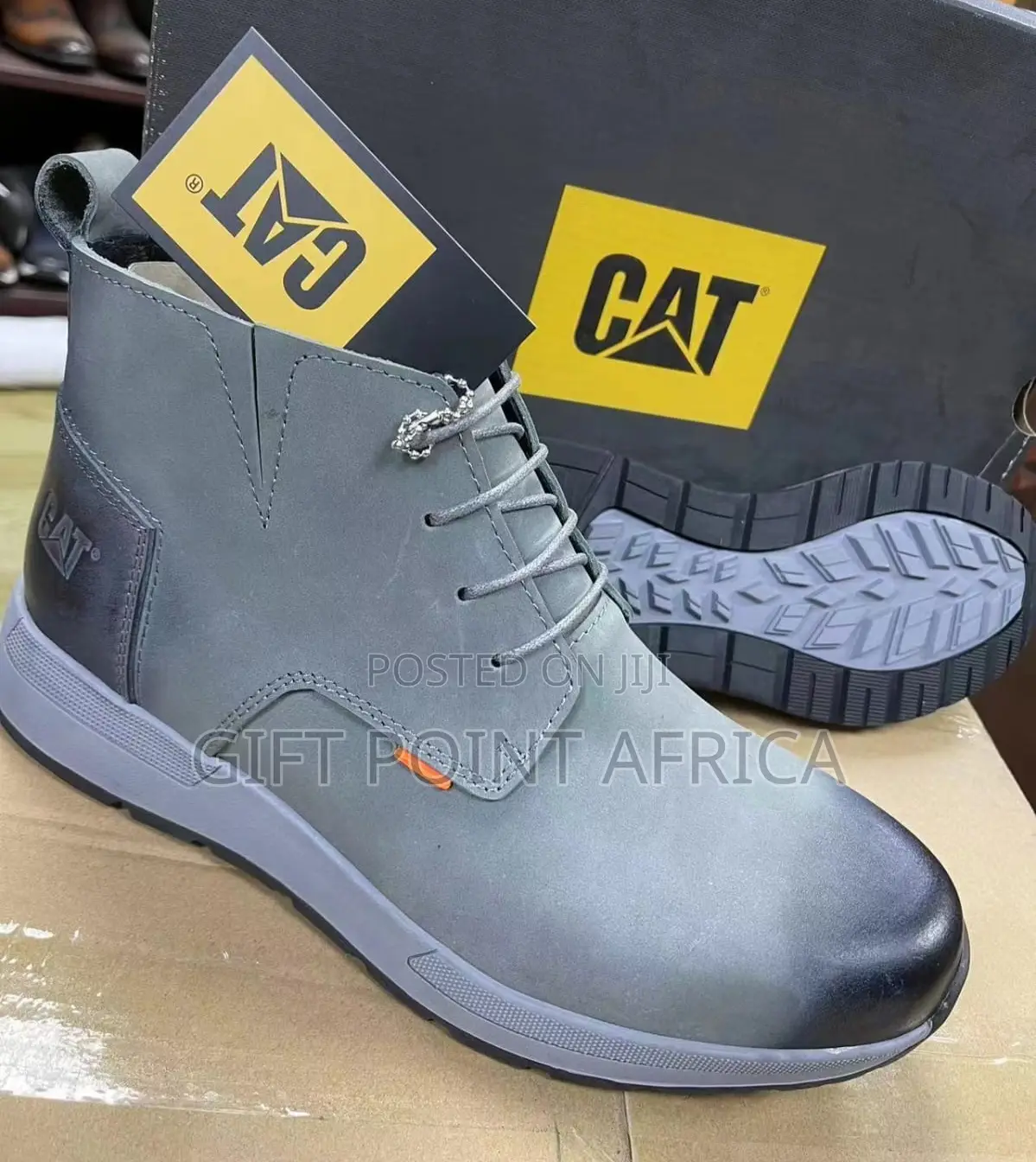 Gray Leather CAT Boots for Men
