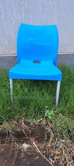 Light Blue Heavy-Duty Plastic Chairs With Metal Tubing Legs