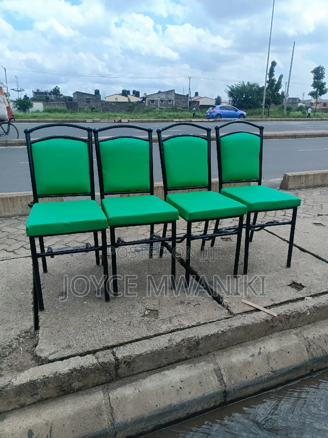 Restaurant Chairs, Green With Black Frame
