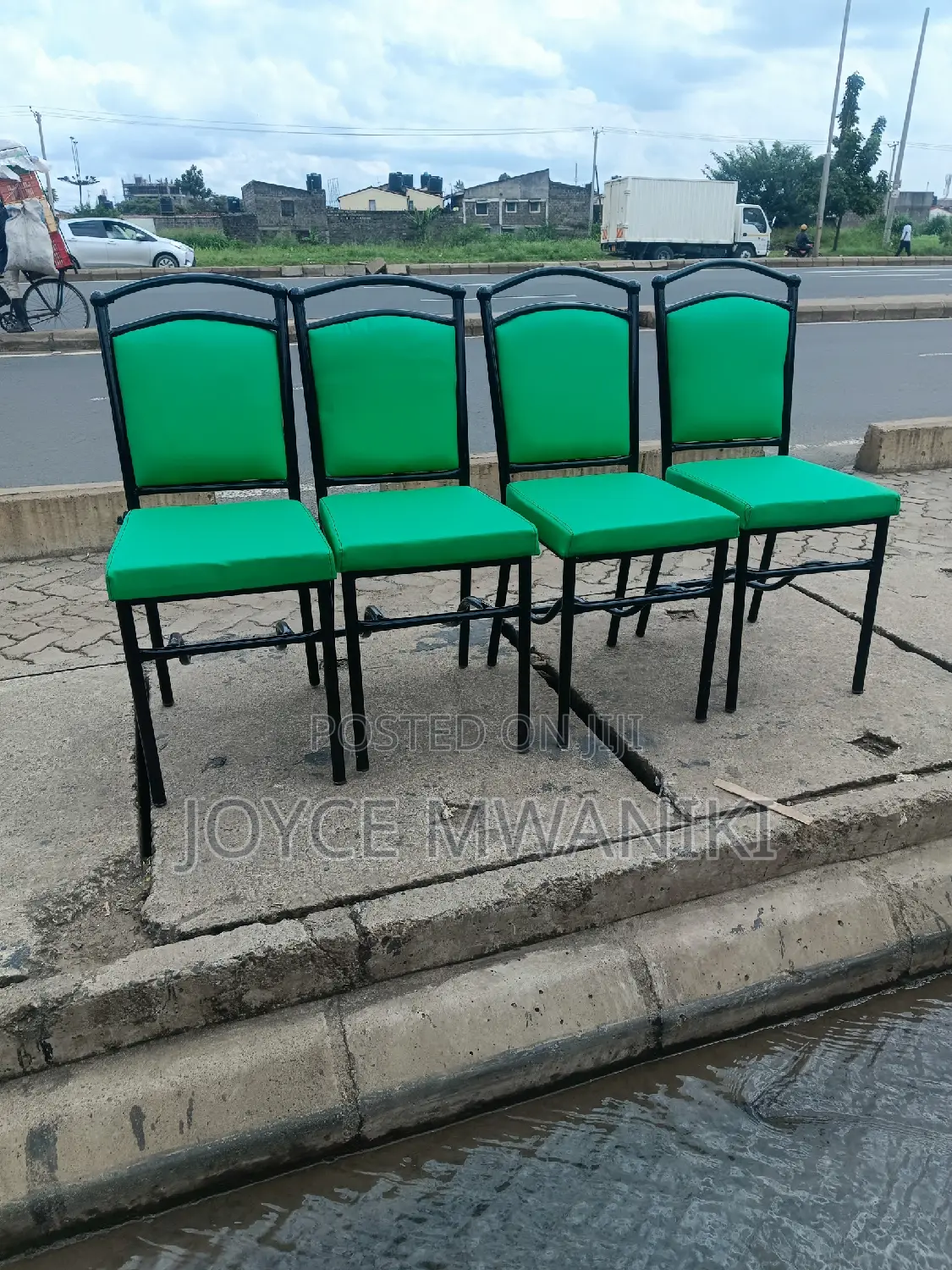 Restaurant Chairs, Green With Black Frame