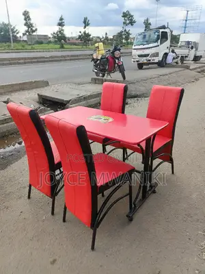 Restaurant Set of 4 Red Chairs and a 2 by 4 Table 