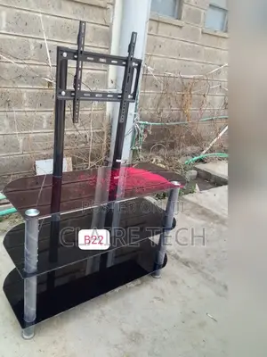 Black Executive Glass Tv Stand With Tv Bracket.