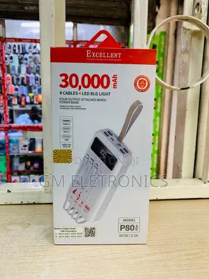 30000mah Portable Powerbank With Attached Cable.( Black)