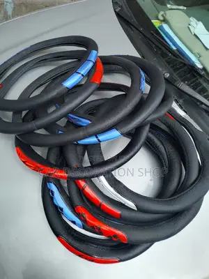 2pcs Set Leather Steering Wheel Cover