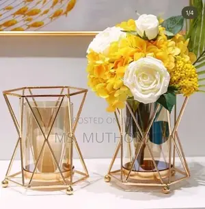 Creative Modern Glass Vase Metallic Frame Candle Holder