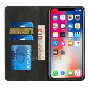 Leather Folio Wallet Case for iPhone 14 - Black