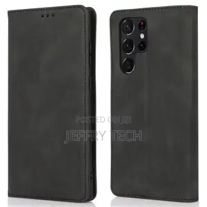 Leather Folio Wallet Case for Samsung Galaxy S24 Ultra - Bla