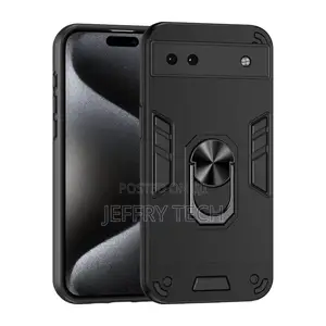 Google Pixel 6a Shockproof Metal Ring Holder Phone Case(Blac