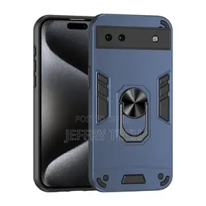 Google Pixel 6a Shockproof Metal Ring Holder Phone Case(Blue