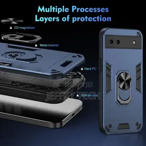 Google Pixel 6a Shockproof Metal Ring Holder Phone Case(Blue