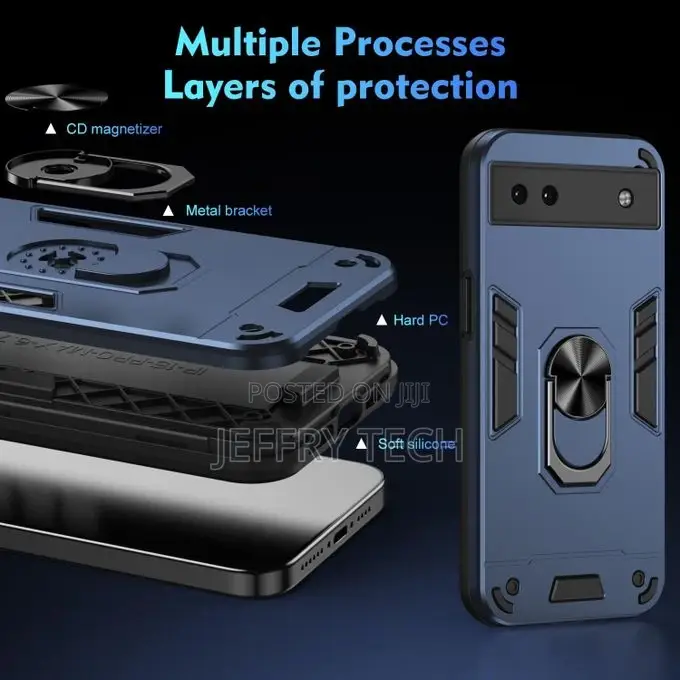 Google Pixel 6a Shockproof Metal Ring Holder Phone Case(Blue
