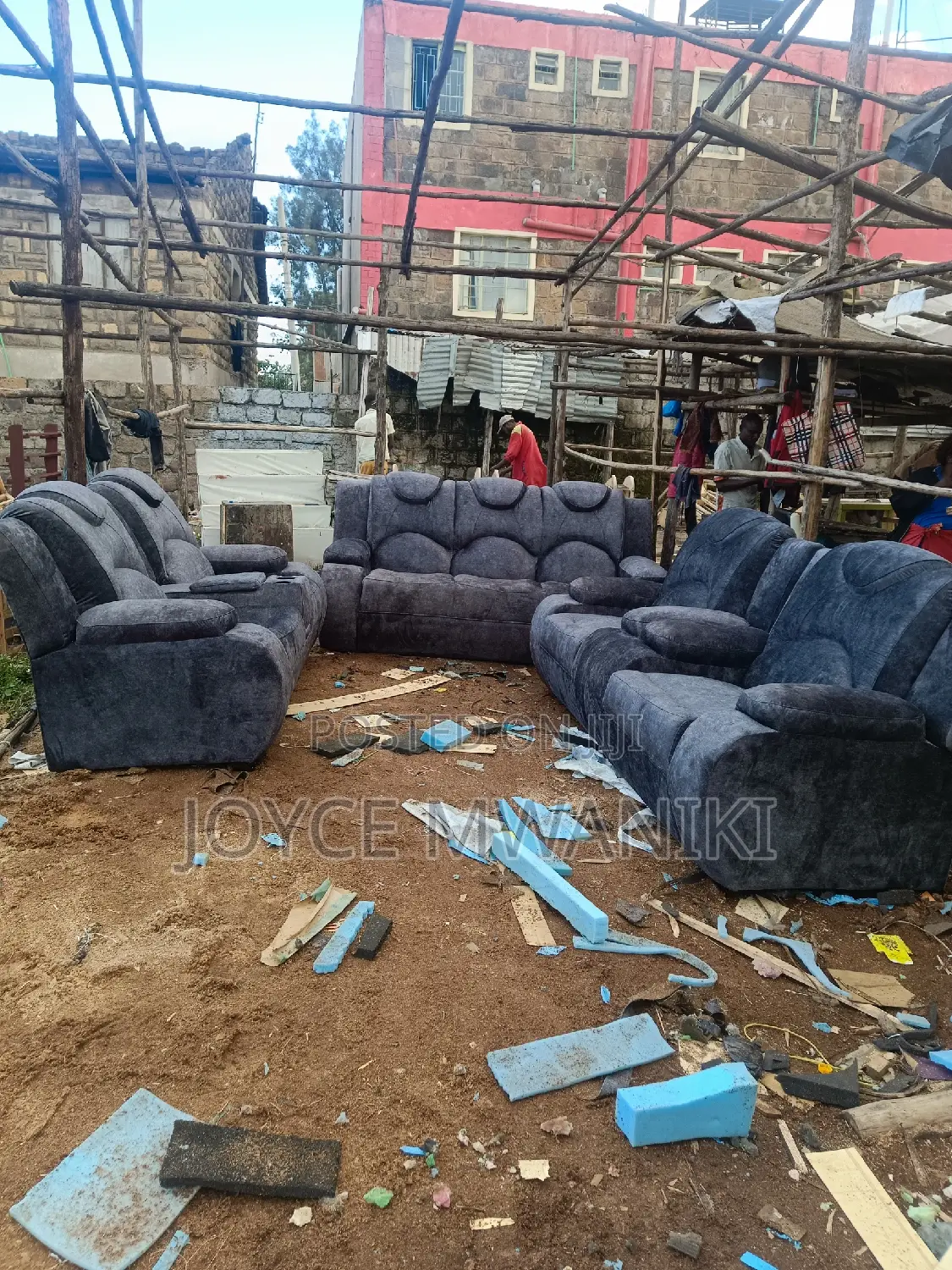 Sofa Set Semi Recliner, 7 Seater Grey 