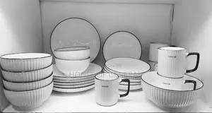 24pcs Concise White Ceramic Dinnerset With Black Rim
