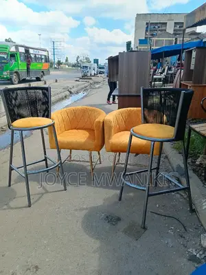 Powder Coated Wooven Stools, and 2 Chairs.