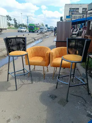 Powder Coated Wooven Stools, and 2 Chairs.