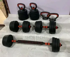 50kgs Dumbells, Kettlebells and Barbels- 6in1