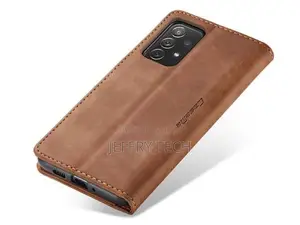 Leather Wallet Case With Stand for Samsung Galaxy A73 5G Tan