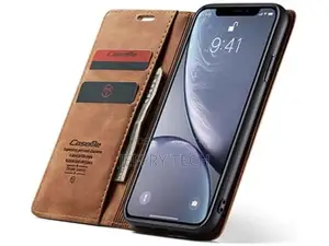 Leather Wallet Case With Stand for iPhone XR - Tan