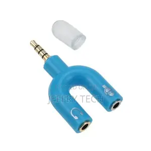 3.5mm Earphone Microphone Audio Splitter U Shape 1 to 2-Blue