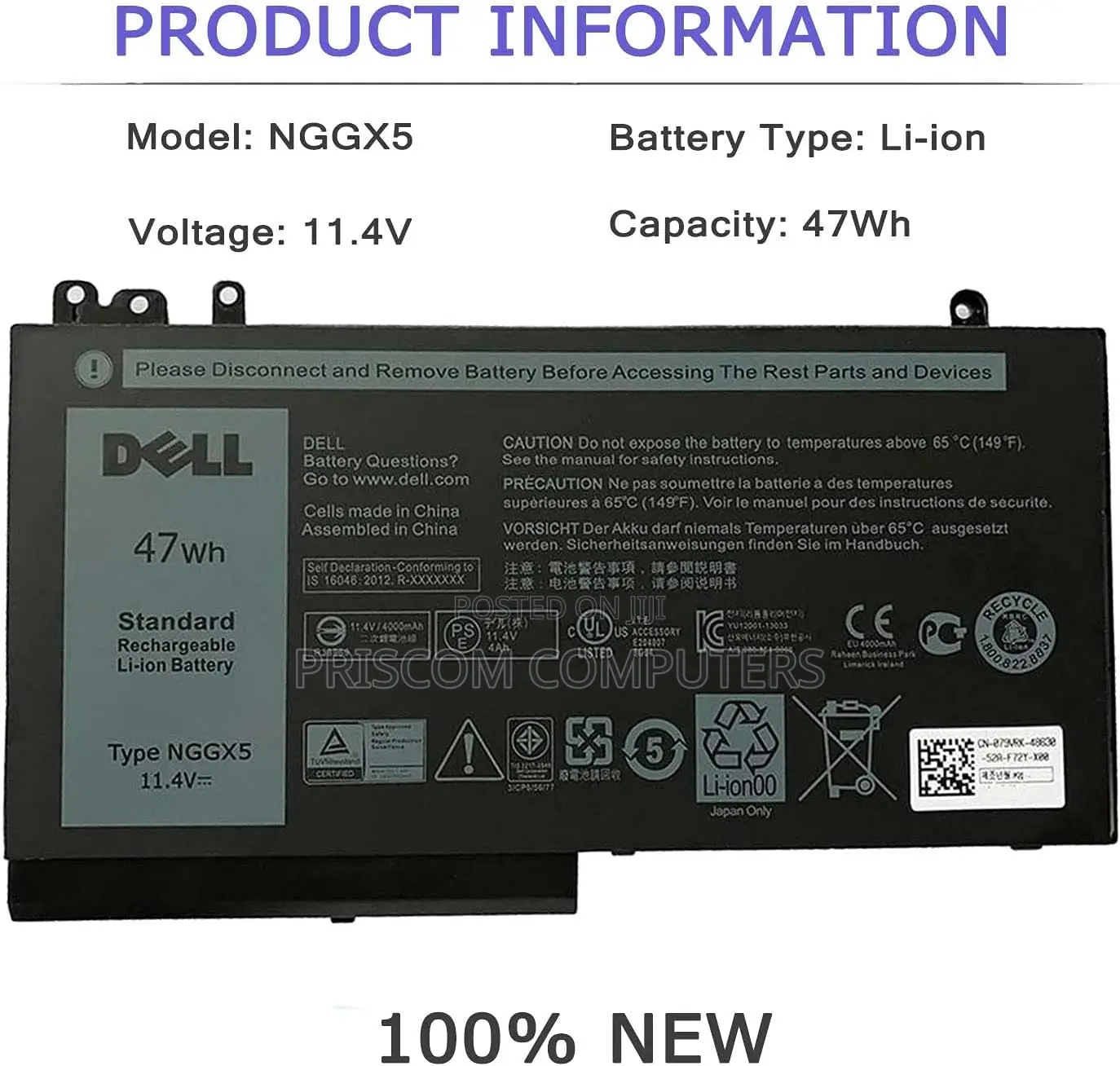 Laptop Battery for Dell Latitude E5270 E5470 E5570