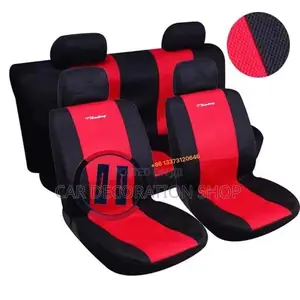 5 Seater Red Black Car Seat Cloth Fabric Material Covers