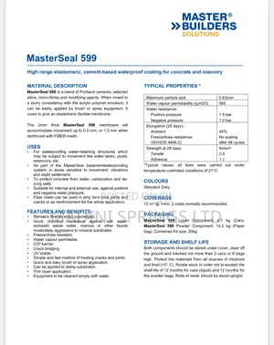Masterseal 599(Elastomeric,Cement-Based Waterproof Coating)