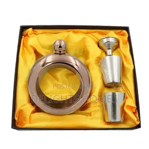 Round Flask Gift Set With Two Shot Glasses and Funnel