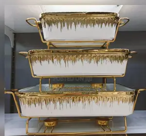 Golden 3 PCS Ceramic Chaffing Dishes 