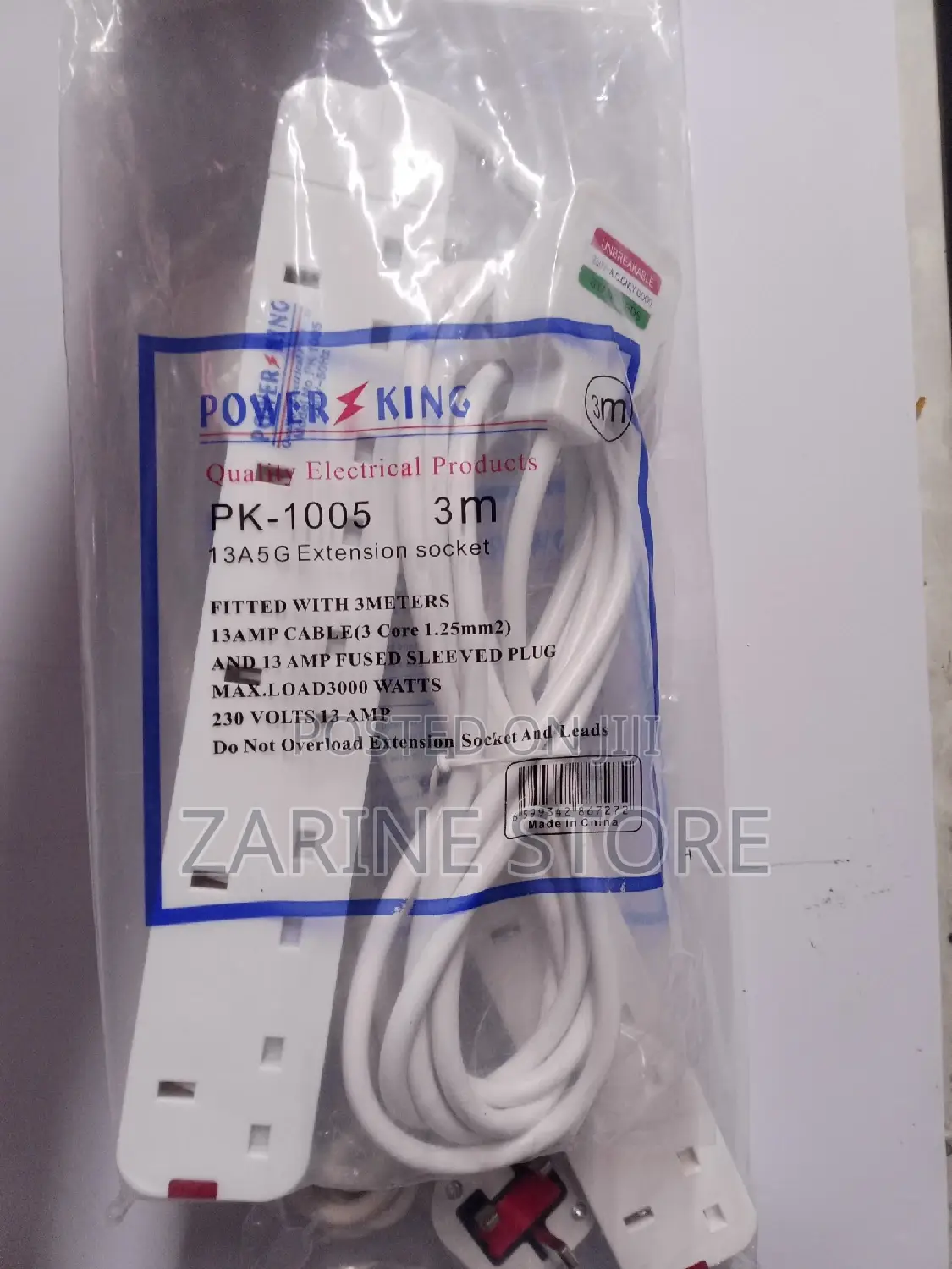 Power King Extension Socket 5 Ways 3 Metres Long Wire 13amps