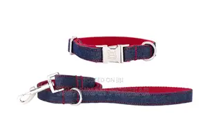 DENIM Designer Dog Collar and Lead Set - Large Size