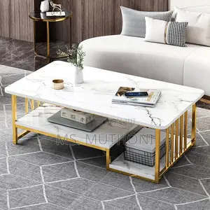 *COFFEE TABLE WITH GOLD* Material: Glass With Marble Effect