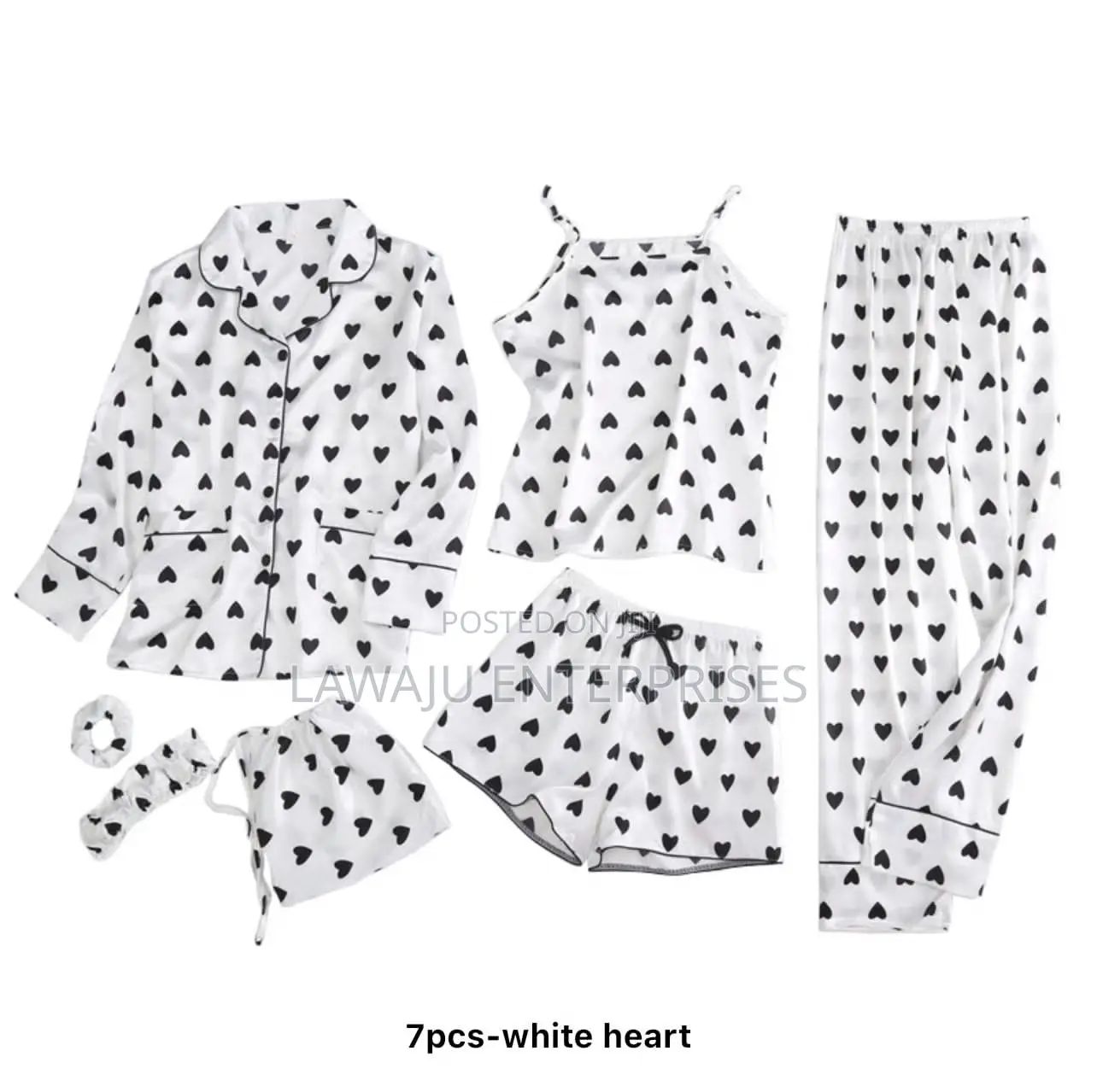 7 PCS Black and White Silk Pajamas