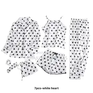 7 PCS Black and White Silk Pajamas