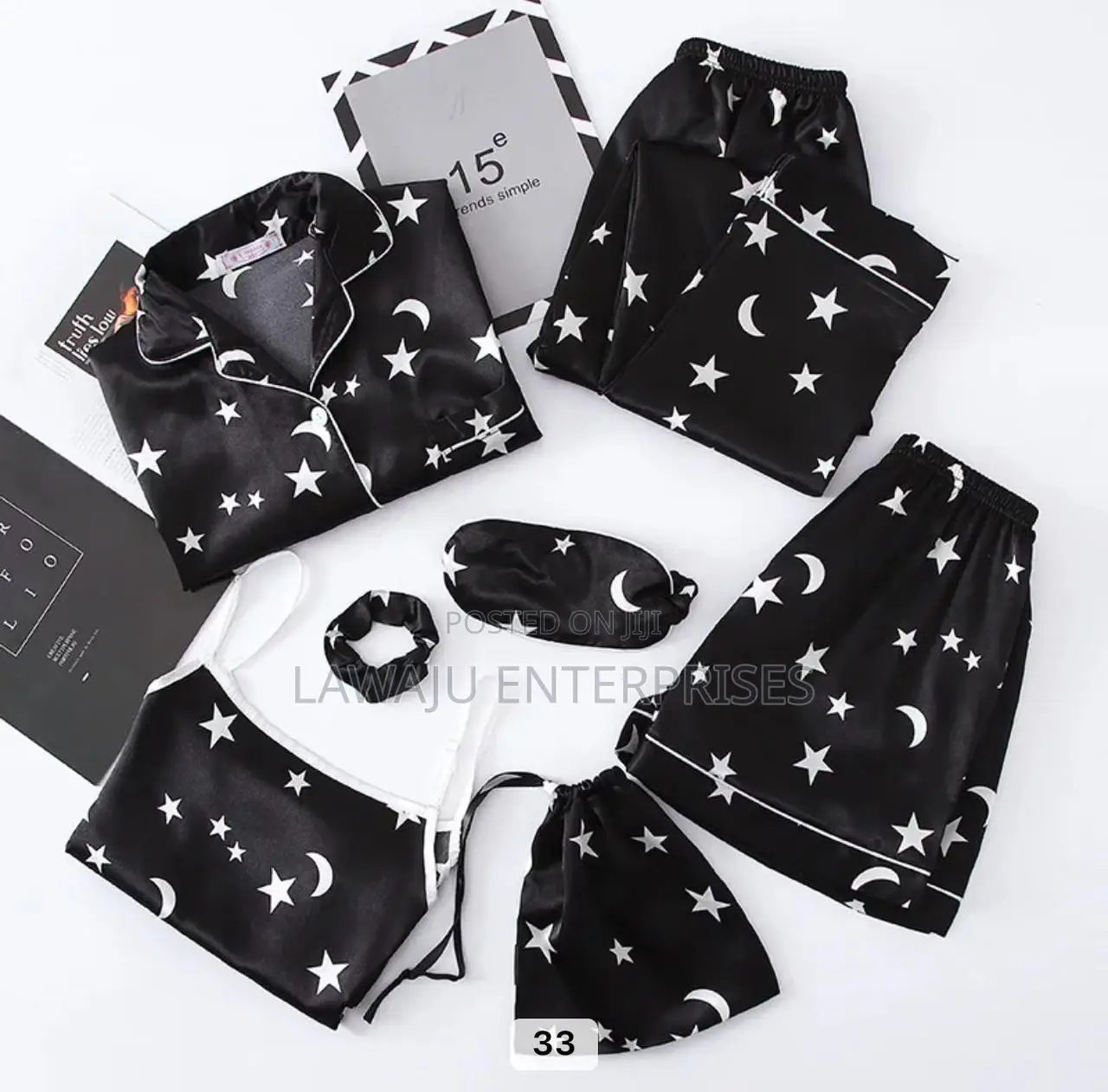 7 PCS Black and White Silk Pajamas