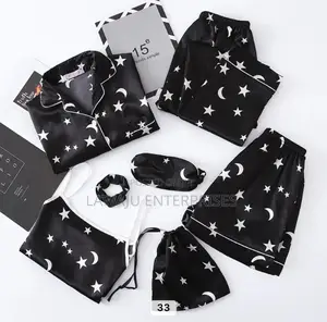 7 PCS Black and White Silk Pajamas