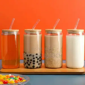 500ml Glass Cup With Straw and Lid