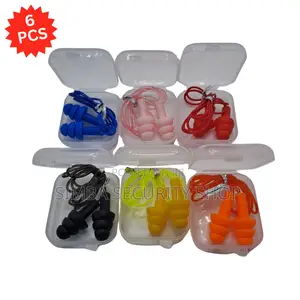 6 Multi Color Silicone Ear Plugs Plastic Box With String