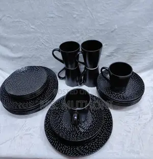 24pc Black Leaf Dinner Set* *Ceramic Material