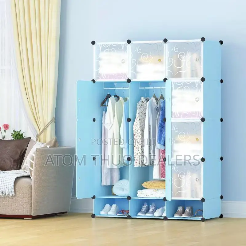 Blue 3 Columns Plastic Wardrobe 
