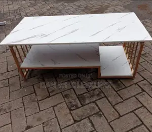 Wooden Marble Top Pattern Coffee Table- White