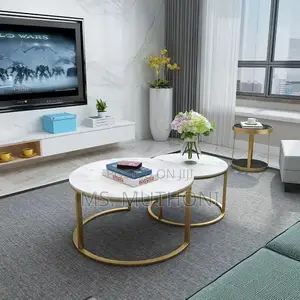 PURE MARBLE Nesting Table With Golden Stands
