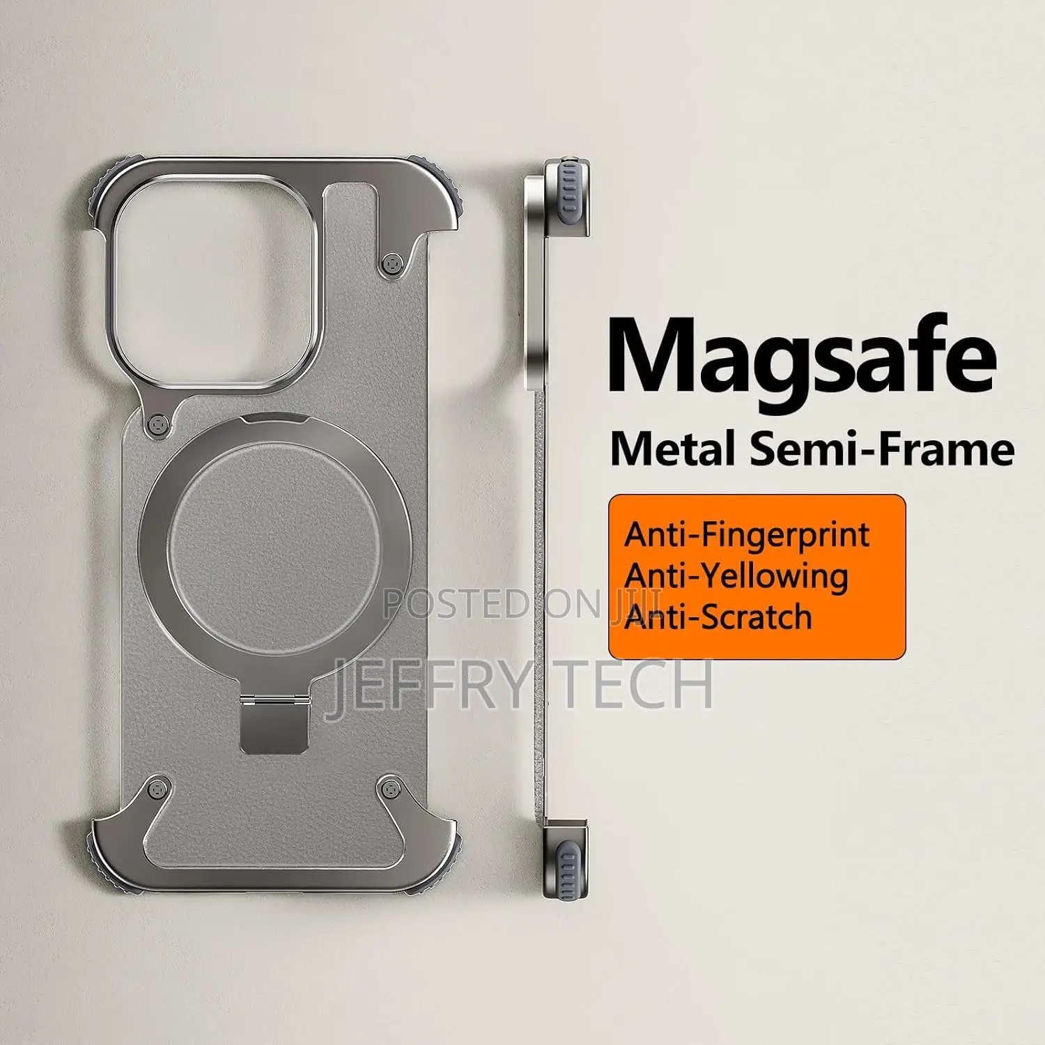 Metal Frameless Case for iPhone 15 Pro Max With Magsafe Kick