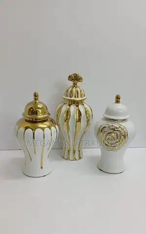 Ceremic GOLD-PLATED White VASE-GINGE/1pc Flowers Vase