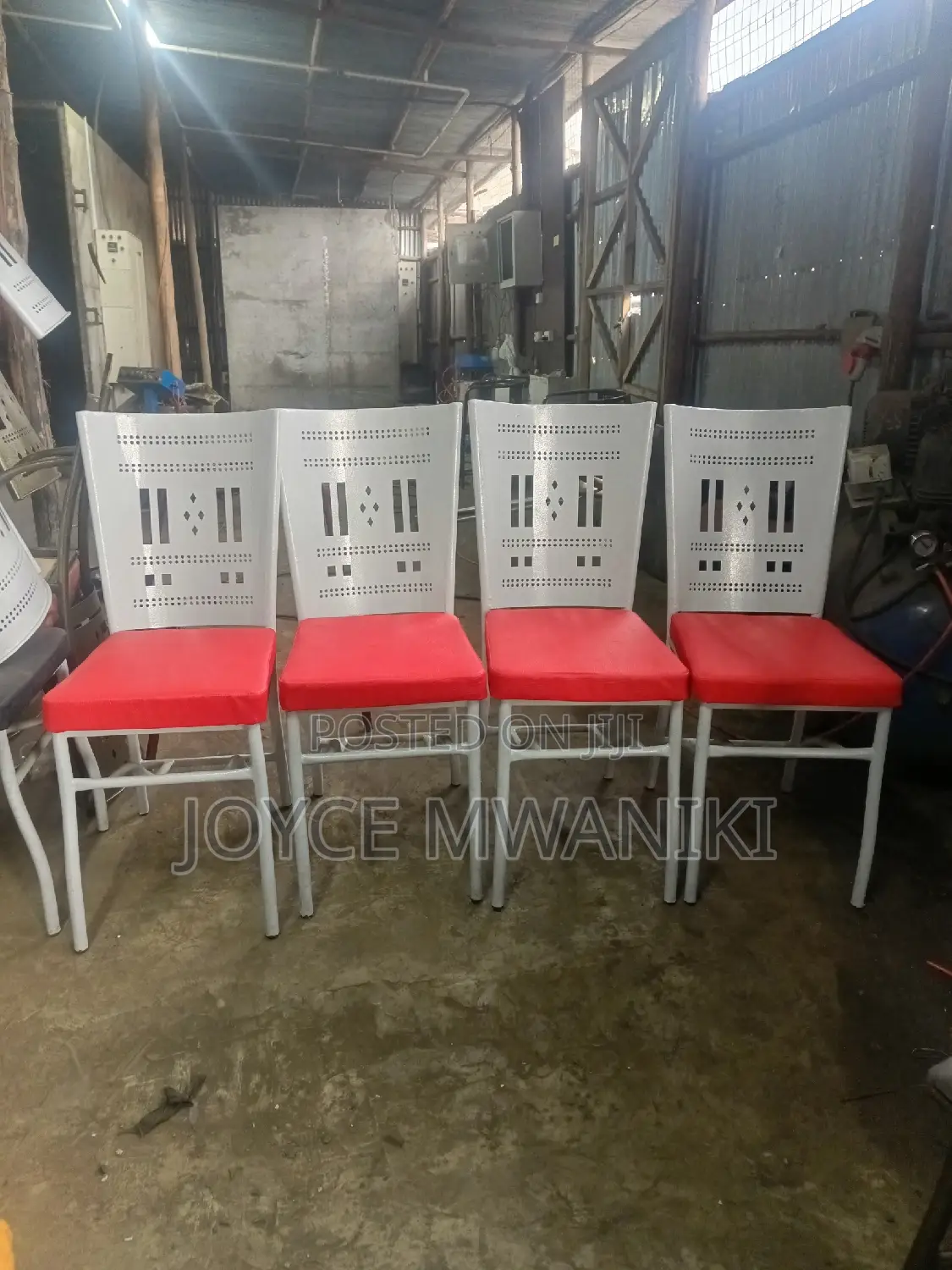 Restaurant Powder Coated Chairs, White and Red 