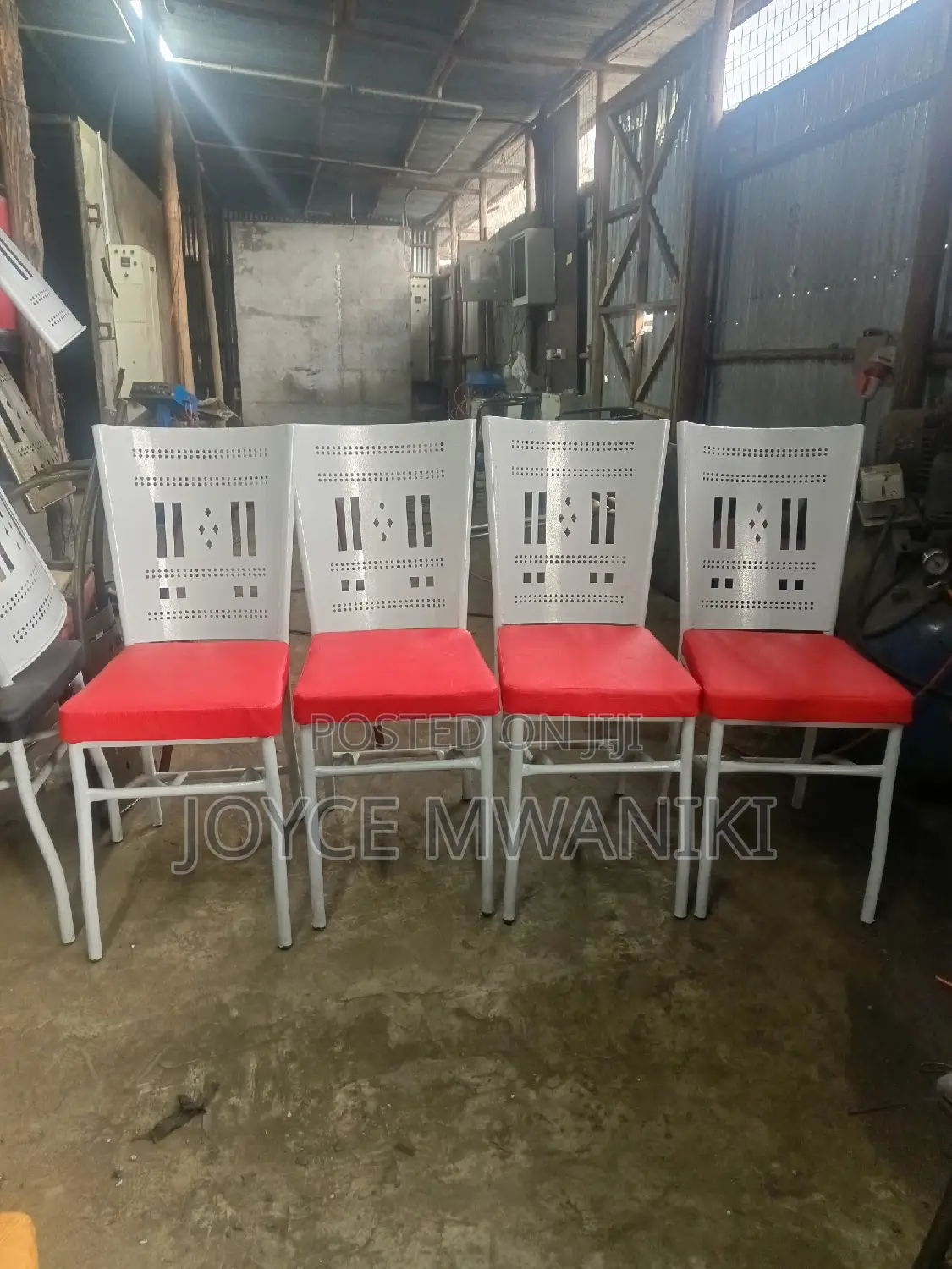 Restaurant Powder Coated Chairs, White and Red 