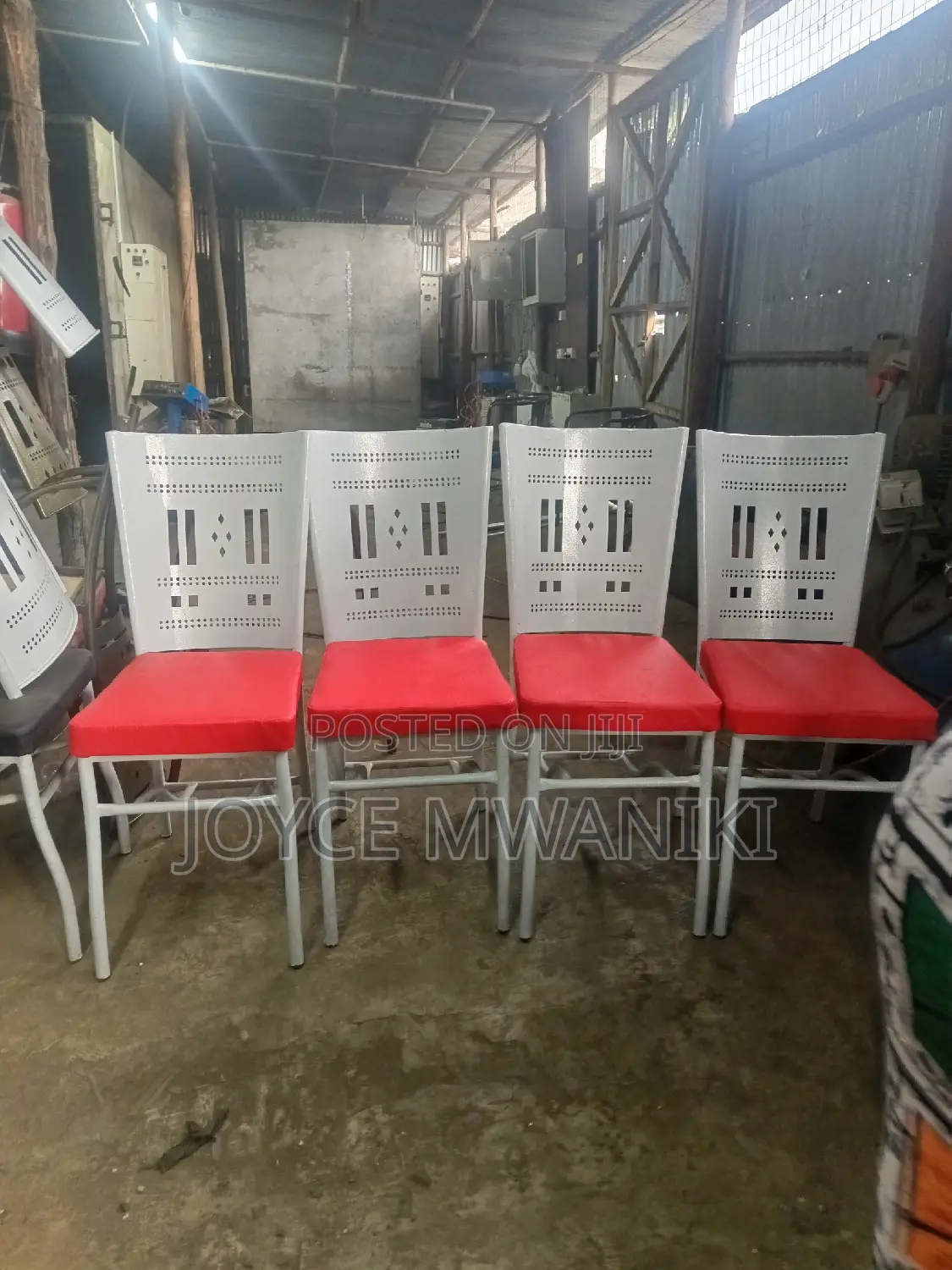 Restaurant Powder Coated Chairs, White and Red 