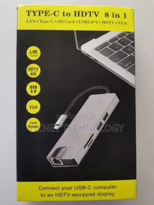 8 in 1 Type C Usb Hub With Hdmi, Vga, Usb 3.0, Lan, Sd, Pd