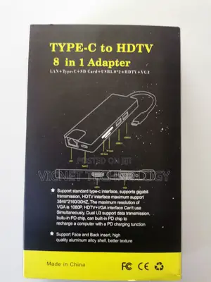 8 in 1 Type C Usb Hub With Hdmi, Vga, Usb 3.0, Lan, Sd, Pd